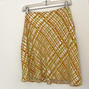 Nordstrom BP Miniskirt. Diagonal stripes (brown + green) on cream. Size 1X. NWT